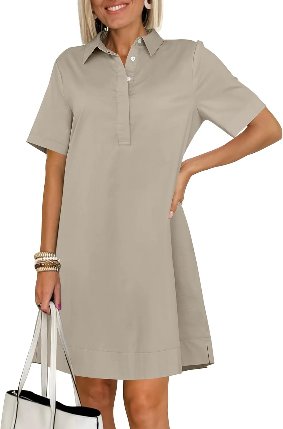 ANRABESS Women Button Down Shirts Dress Summer Casual Oversized Short Sleeve Mini Dresses with Pockets 2025 Trendy