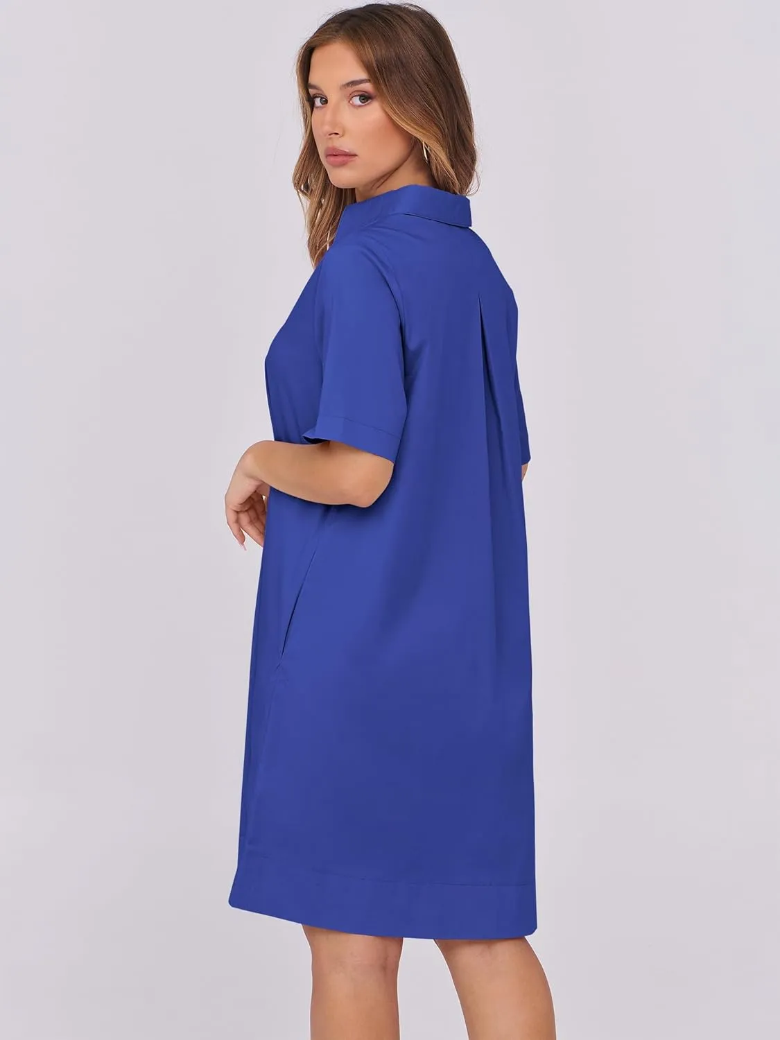 ANRABESS Women Button Down Shirts Dress Summer Casual Oversized Short Sleeve Mini Dresses with Pockets 2025 Trendy