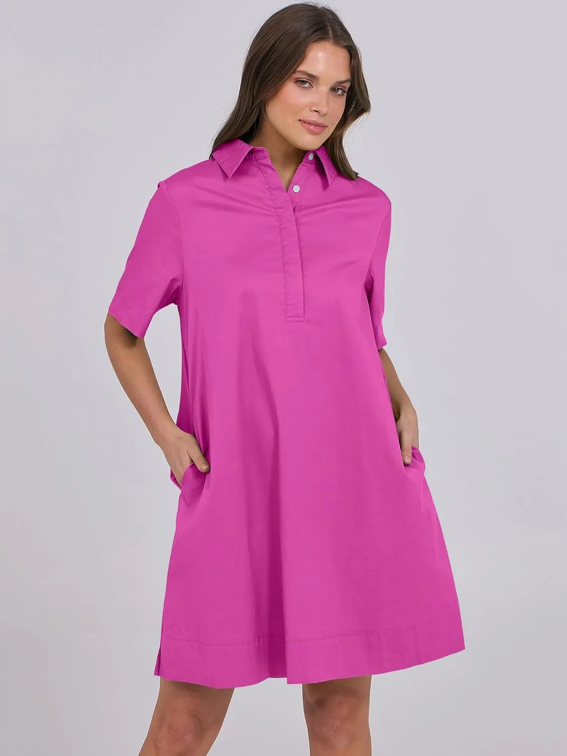 ANRABESS Women Button Down Shirts Dress Summer Casual Oversized Short Sleeve Mini Dresses with Pockets 2025 Trendy