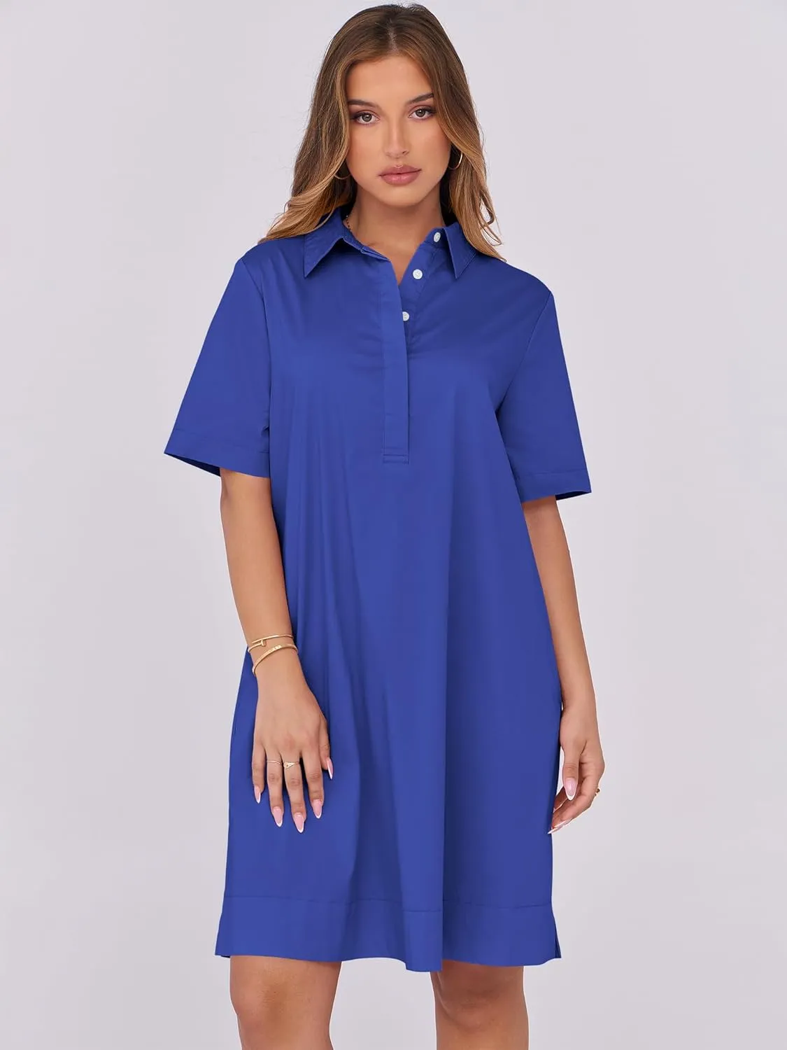 ANRABESS Women Button Down Shirts Dress Summer Casual Oversized Short Sleeve Mini Dresses with Pockets 2025 Trendy