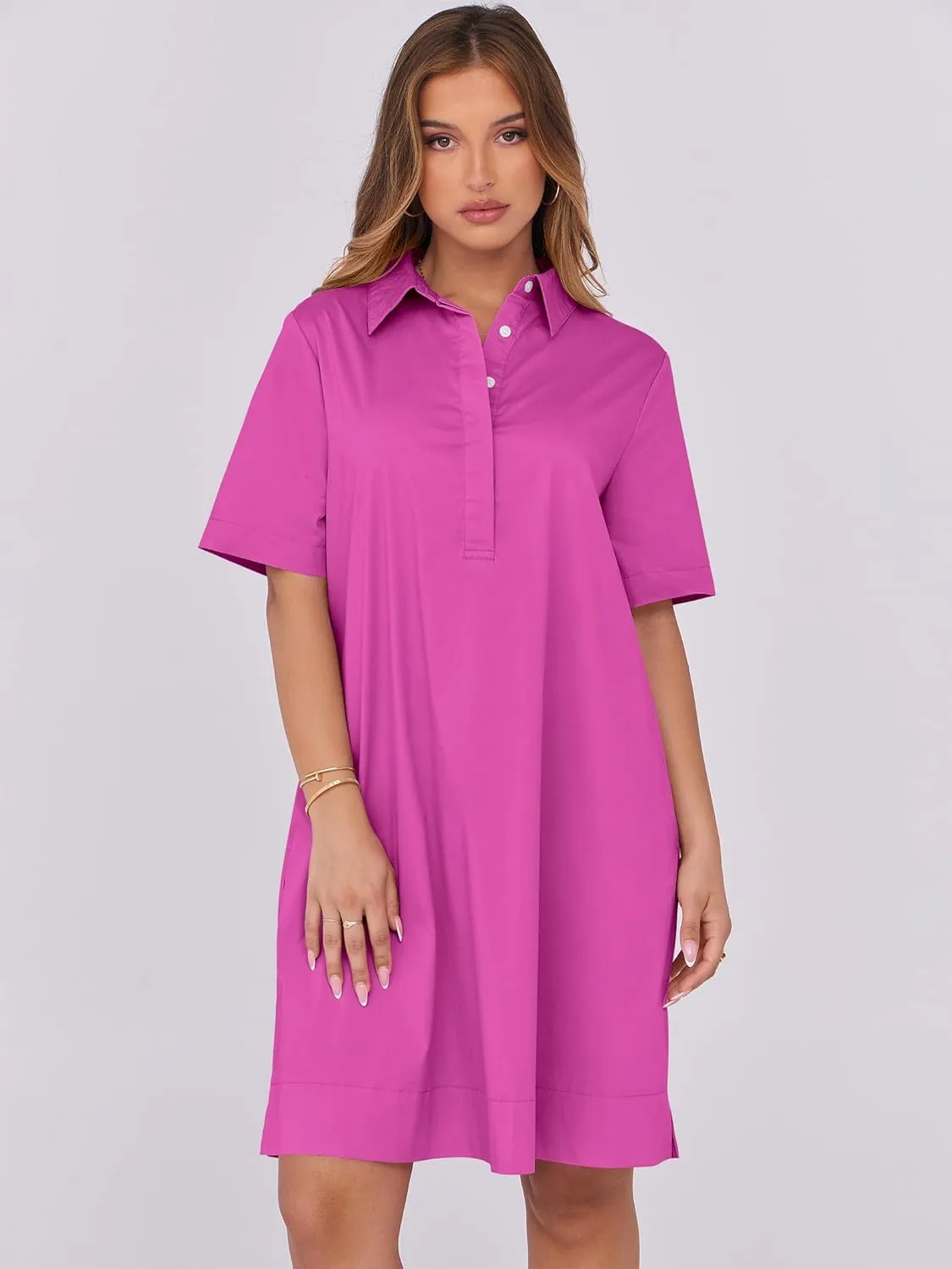 ANRABESS Women Button Down Shirts Dress Summer Casual Oversized Short Sleeve Mini Dresses with Pockets 2025 Trendy