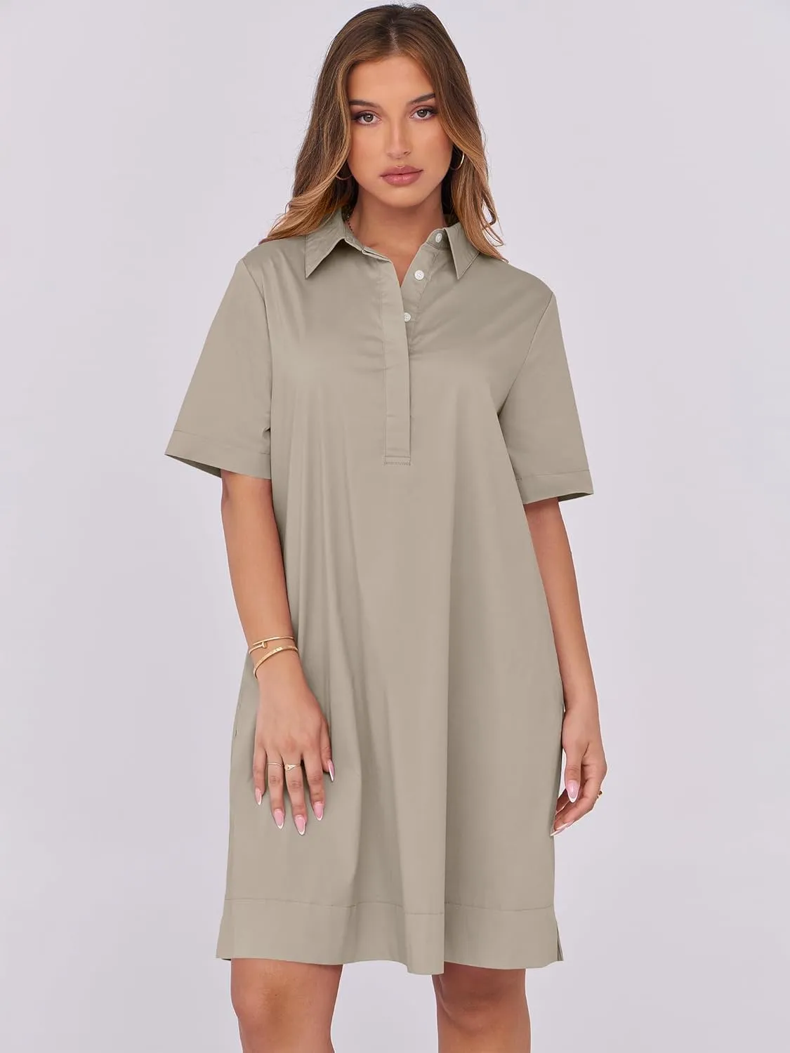 ANRABESS Women Button Down Shirts Dress Summer Casual Oversized Short Sleeve Mini Dresses with Pockets 2025 Trendy