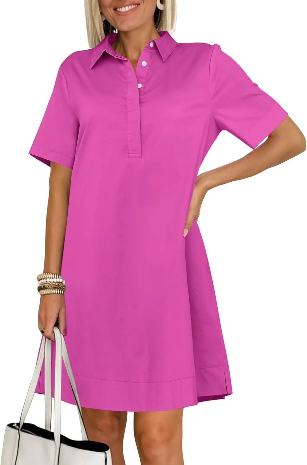 ANRABESS Women Button Down Shirts Dress Summer Casual Oversized Short Sleeve Mini Dresses with Pockets 2025 Trendy