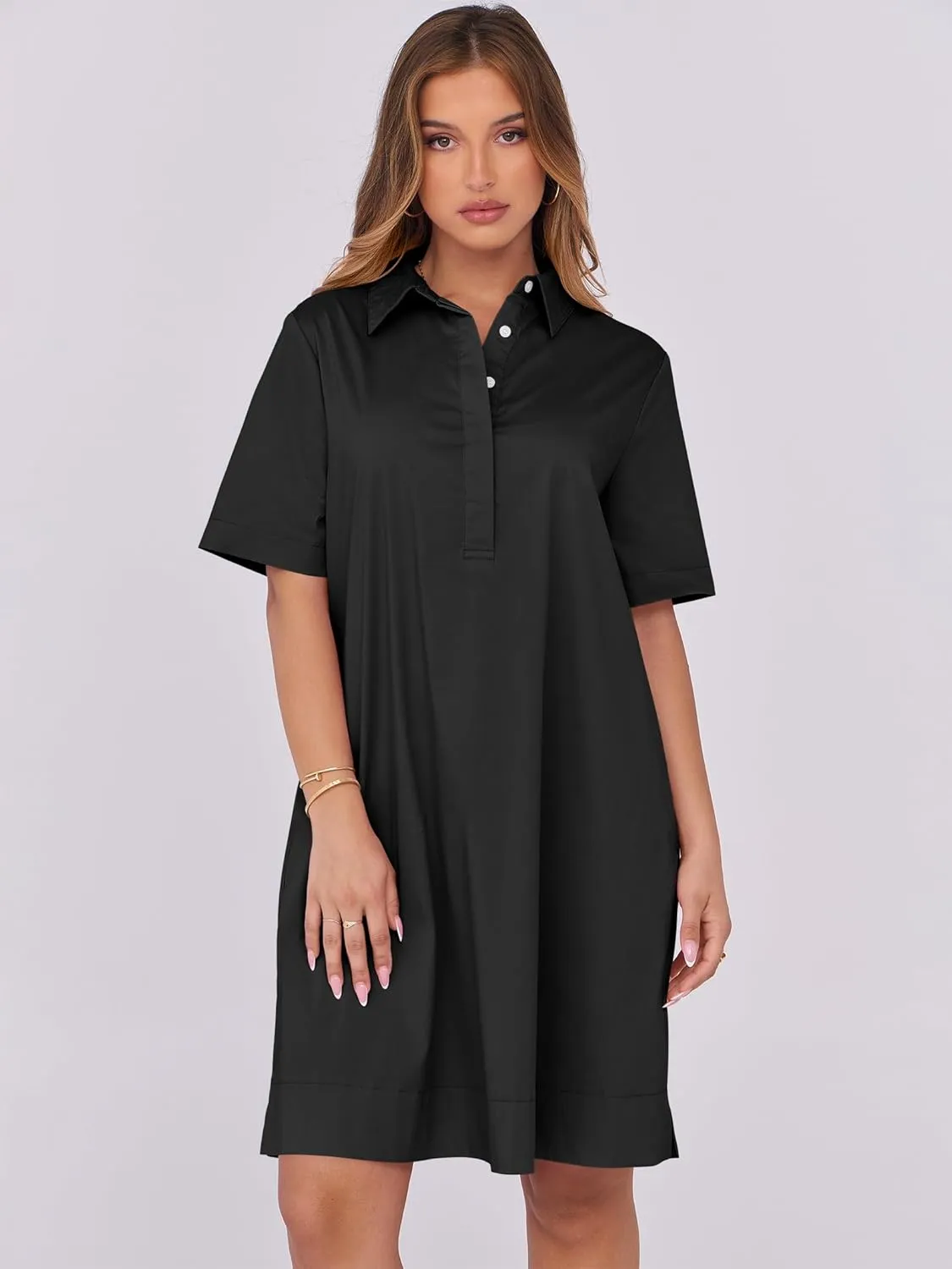 ANRABESS Women Button Down Shirts Dress Summer Casual Oversized Short Sleeve Mini Dresses with Pockets 2025 Trendy