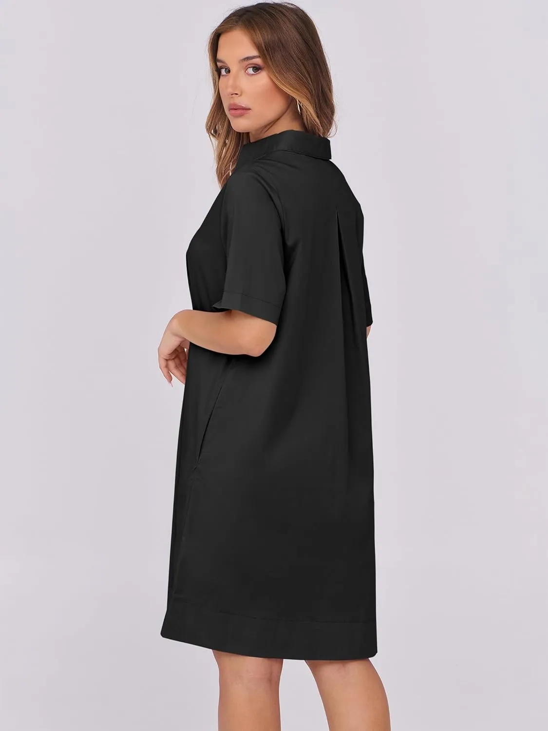 ANRABESS Women Button Down Shirts Dress Summer Casual Oversized Short Sleeve Mini Dresses with Pockets 2025 Trendy