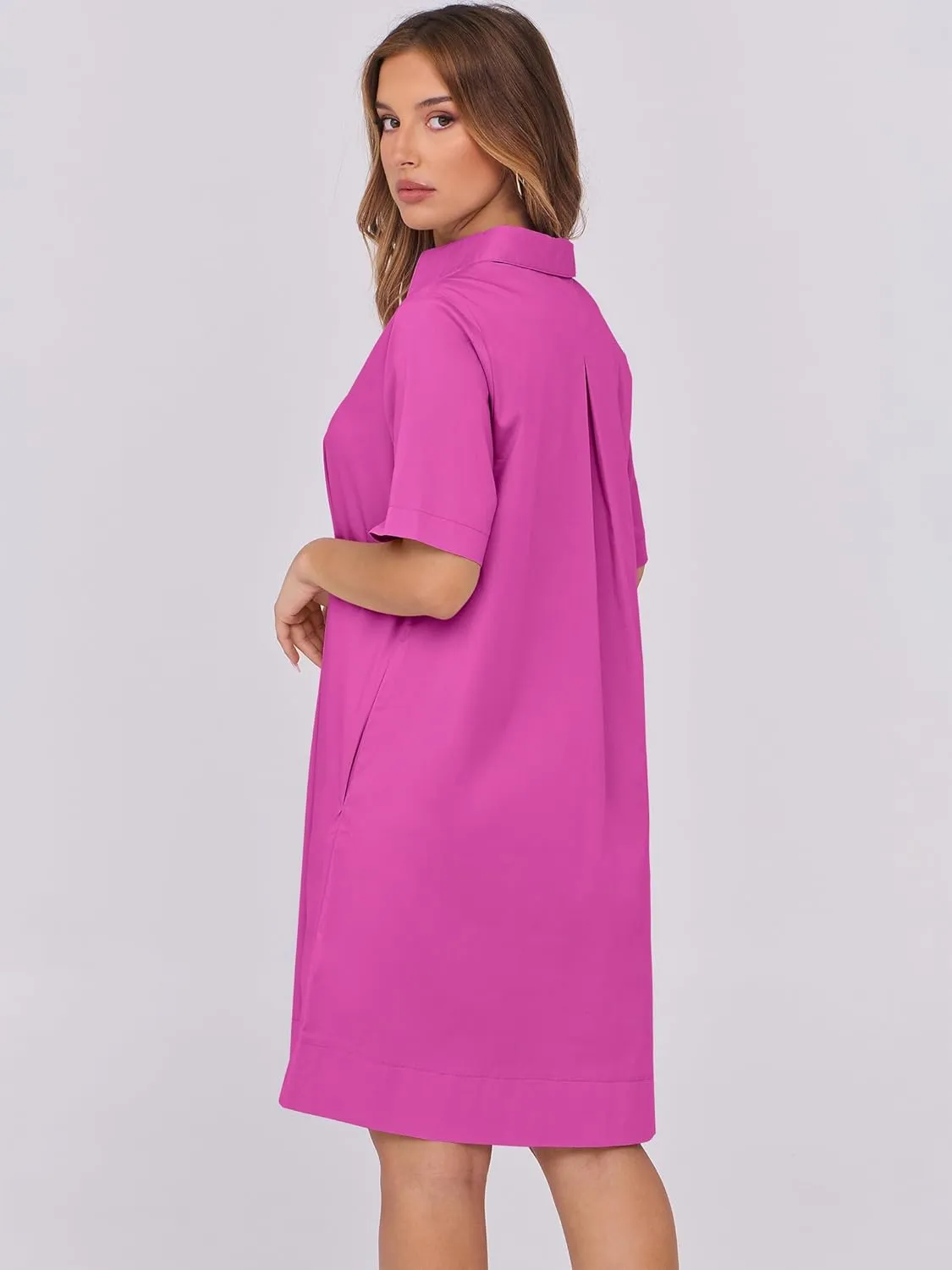 ANRABESS Women Button Down Shirts Dress Summer Casual Oversized Short Sleeve Mini Dresses with Pockets 2025 Trendy