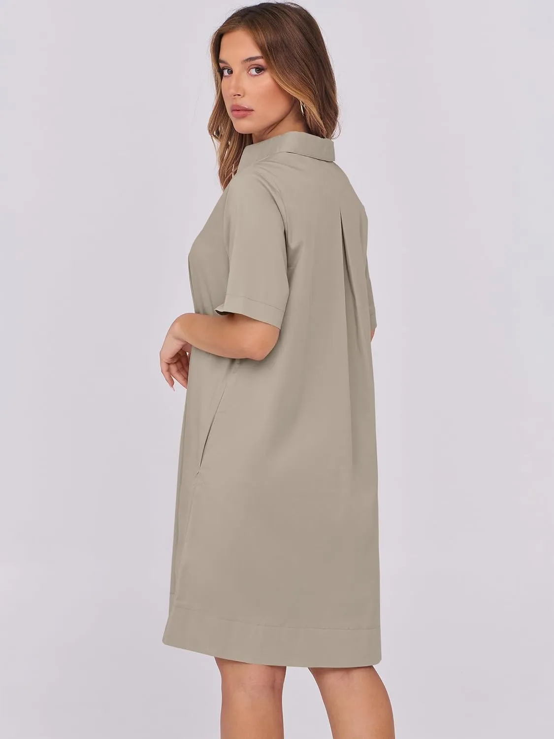 ANRABESS Women Button Down Shirts Dress Summer Casual Oversized Short Sleeve Mini Dresses with Pockets 2025 Trendy
