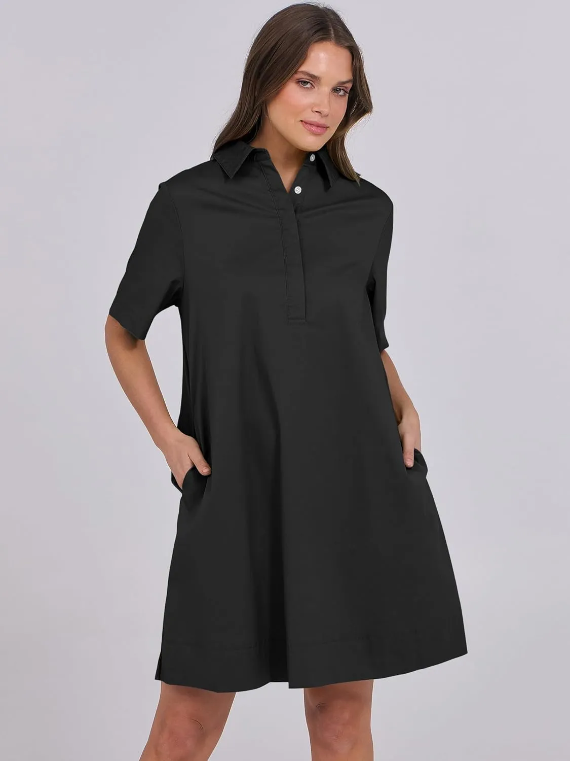 ANRABESS Women Button Down Shirts Dress Summer Casual Oversized Short Sleeve Mini Dresses with Pockets 2025 Trendy
