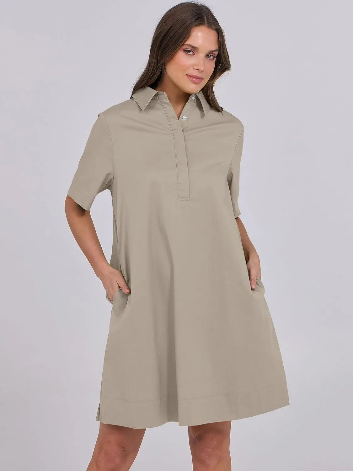 ANRABESS Women Button Down Shirts Dress Summer Casual Oversized Short Sleeve Mini Dresses with Pockets 2025 Trendy