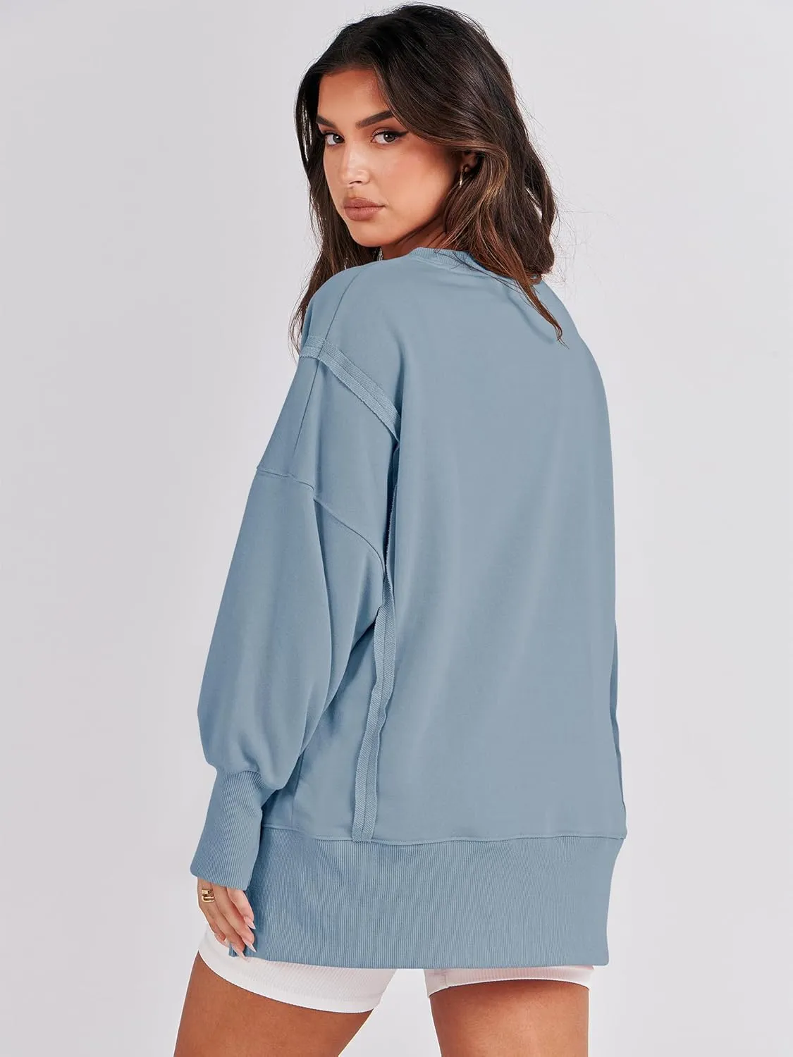 ANRABESS Women's Oversized Sweatshirts Crew Neck Long Sleeve Shirts Casual Loose Slit 2025 Fall Clothes