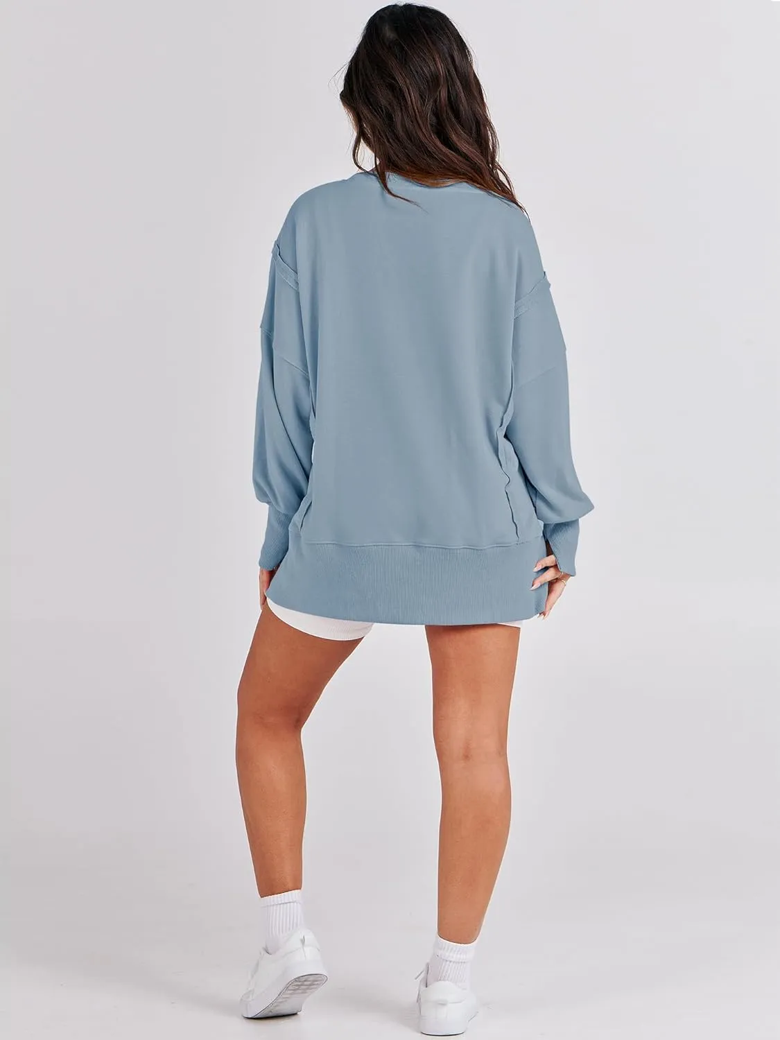 ANRABESS Women's Oversized Sweatshirts Crew Neck Long Sleeve Shirts Casual Loose Slit 2025 Fall Clothes