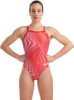 ARENA Women's Performance Marbled Sports Swimsuit Light Drop Back Bathing Suit