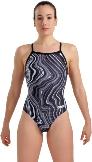 ARENA Women's Performance Marbled Sports Swimsuit Light Drop Back Bathing Suit