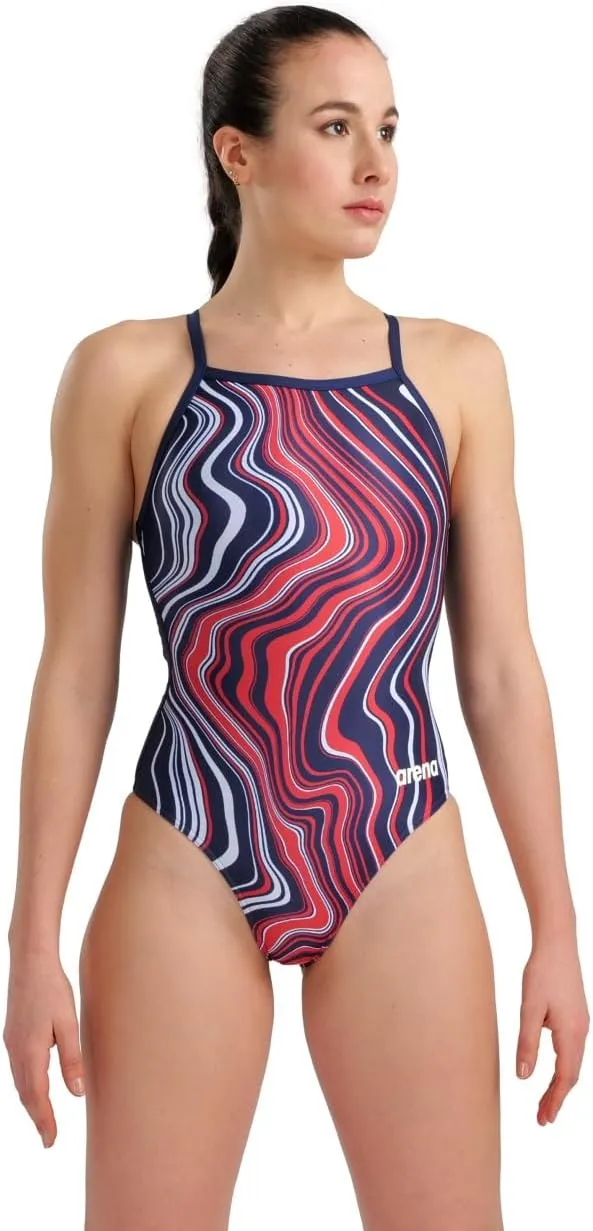 ARENA Women's Performance Marbled Sports Swimsuit Light Drop Back Bathing Suit