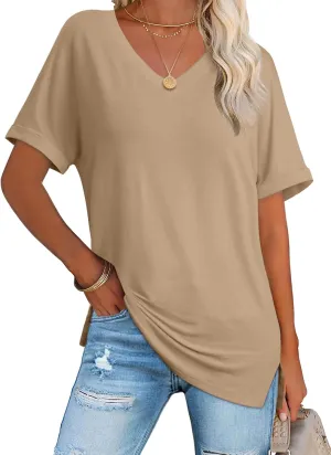 ATHMILE Womens Summer 2025 V Neck Casual Tunic Tops Spring Fashion Basic Trendy Outfits