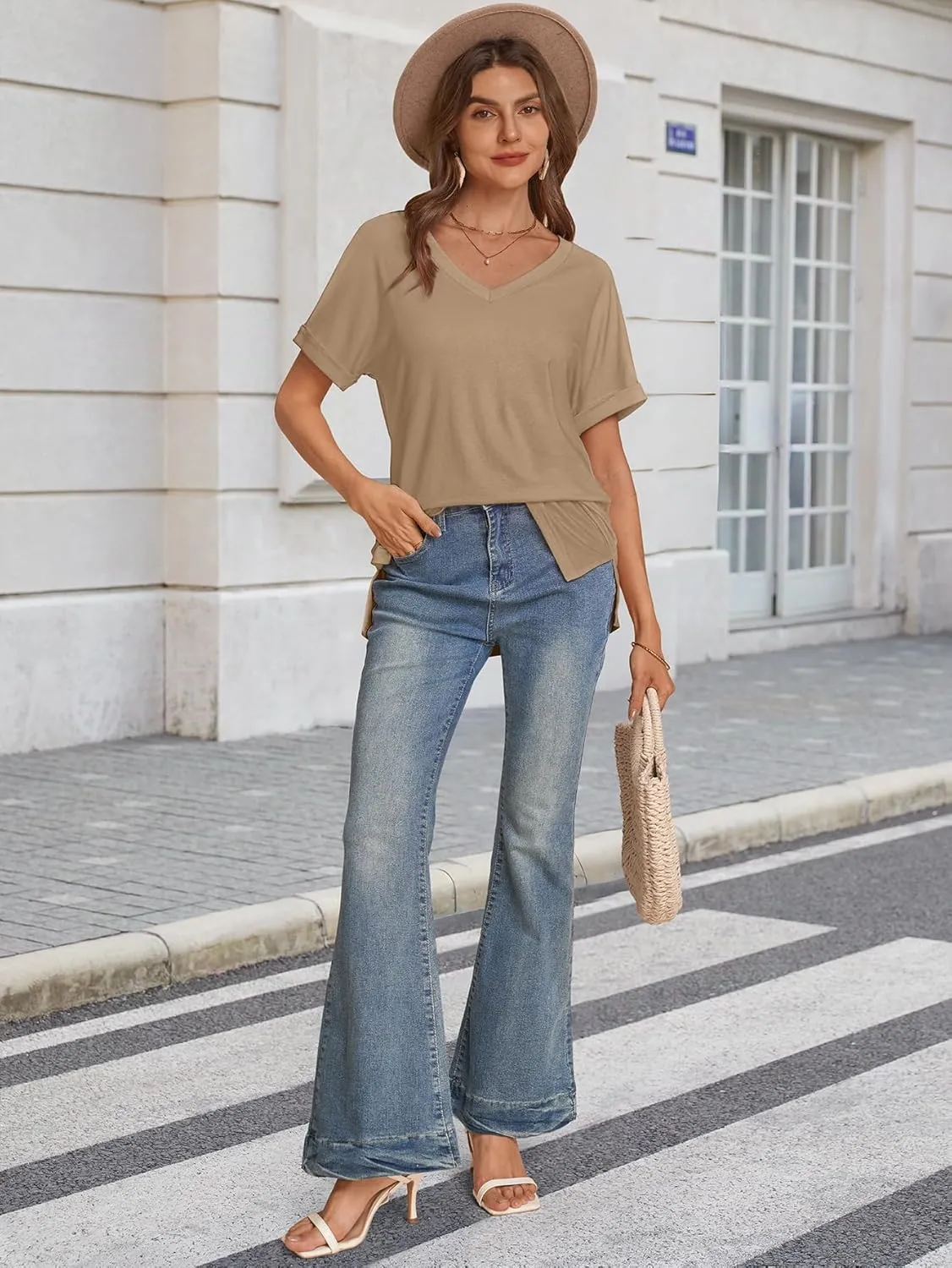ATHMILE Womens Summer 2025 V Neck Casual Tunic Tops Spring Fashion Basic Trendy Outfits