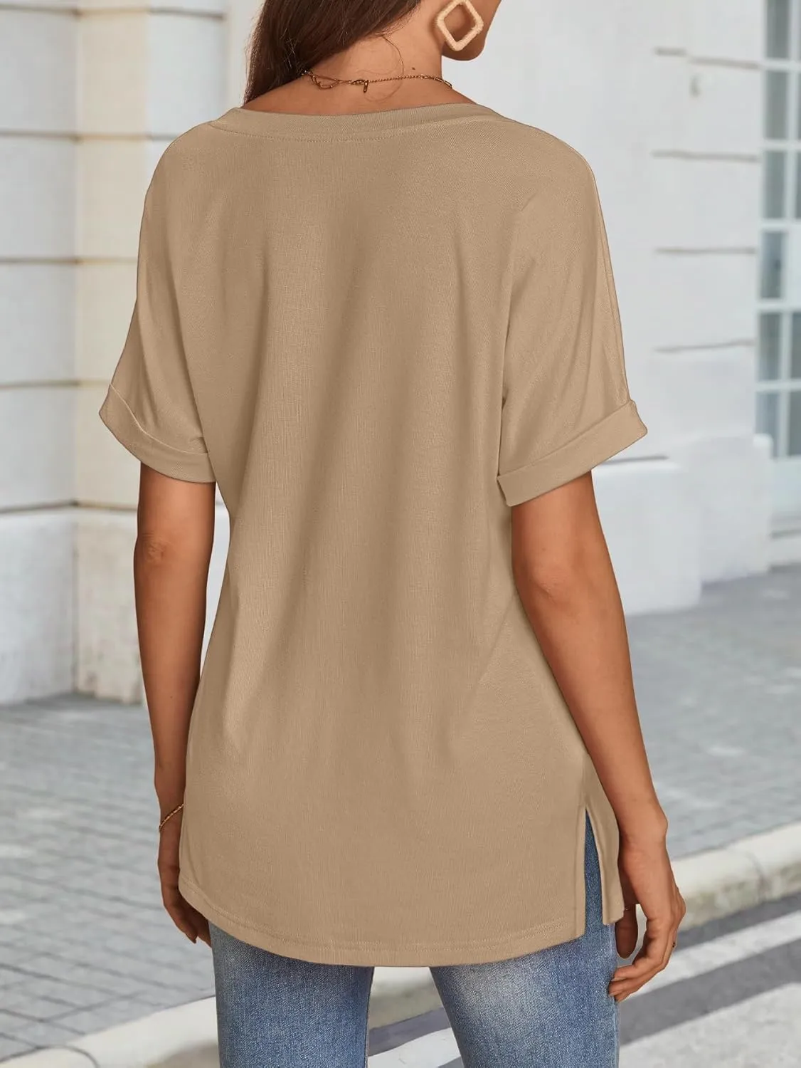 ATHMILE Womens Summer 2025 V Neck Casual Tunic Tops Spring Fashion Basic Trendy Outfits
