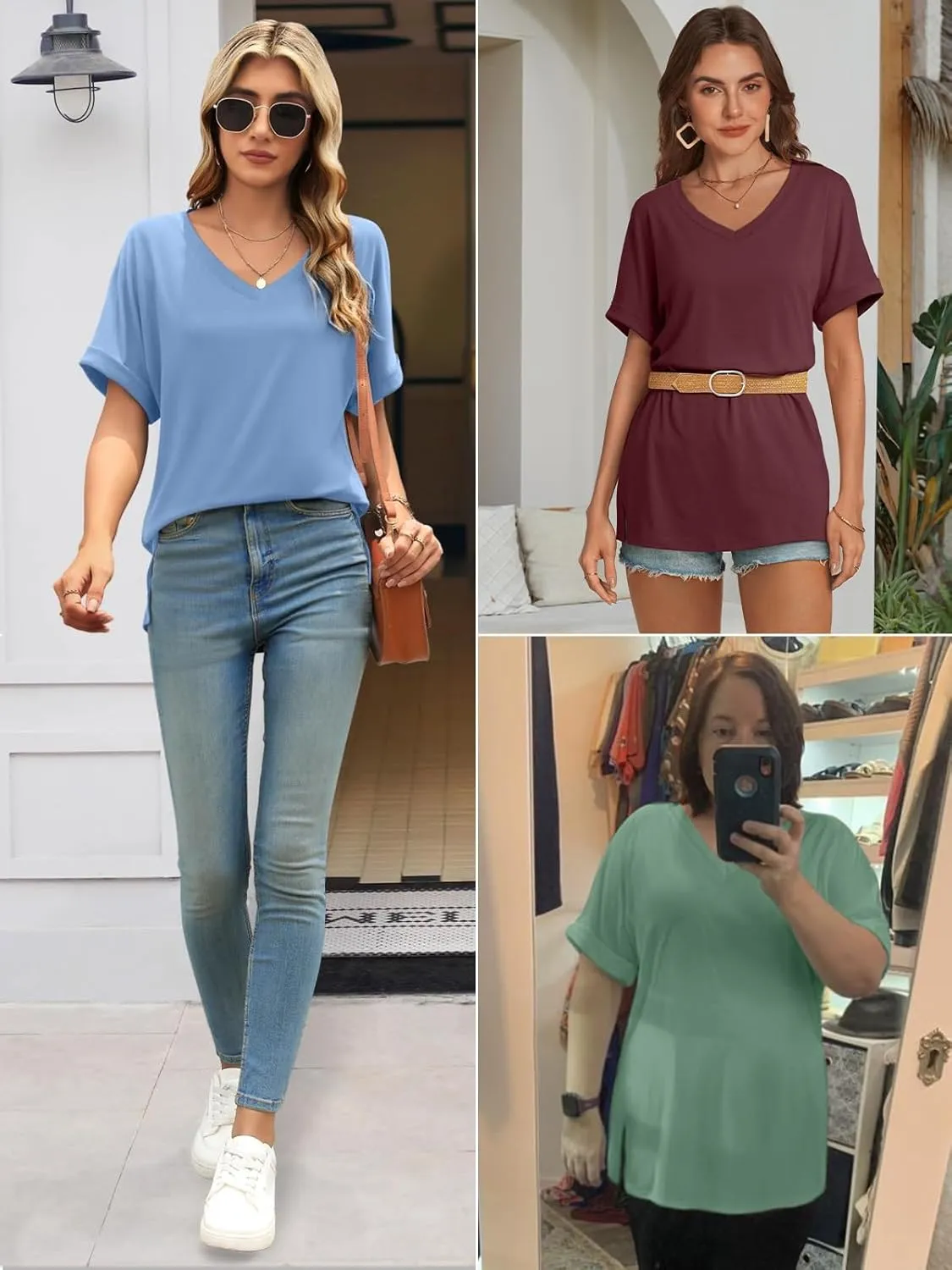 ATHMILE Womens Summer 2025 V Neck Casual Tunic Tops Spring Fashion Basic Trendy Outfits