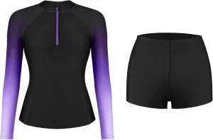 ATTRACO Women's Two Piece Rash Guard UPF 50  Long Sleeve Bathing Suit Built-in Bra Zipper Front Swim Shirts