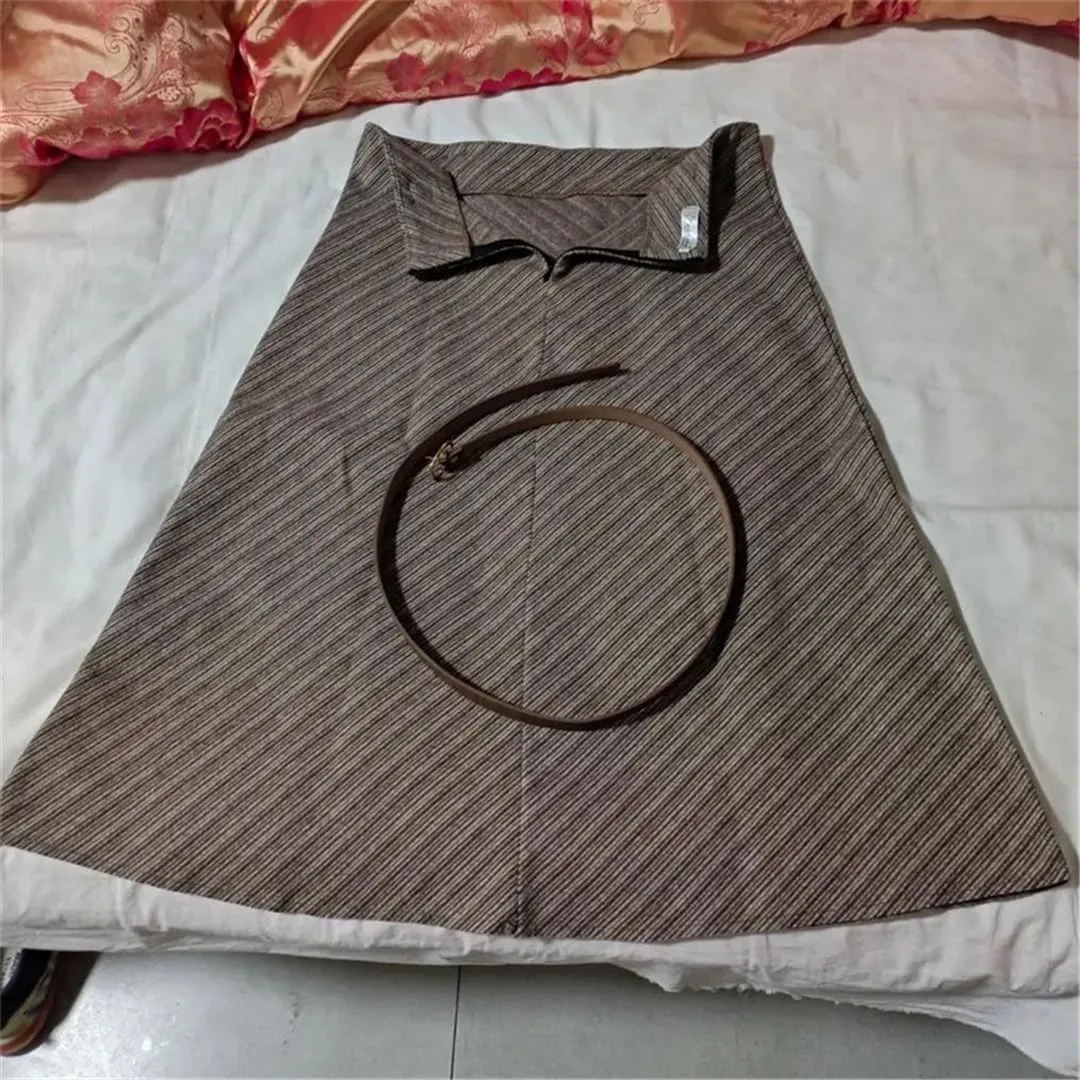 Autumn Winter Thickening Wool Belt Midi Skirts Vintage Zipper High Waist A -Line Pleated Elegant Skirts