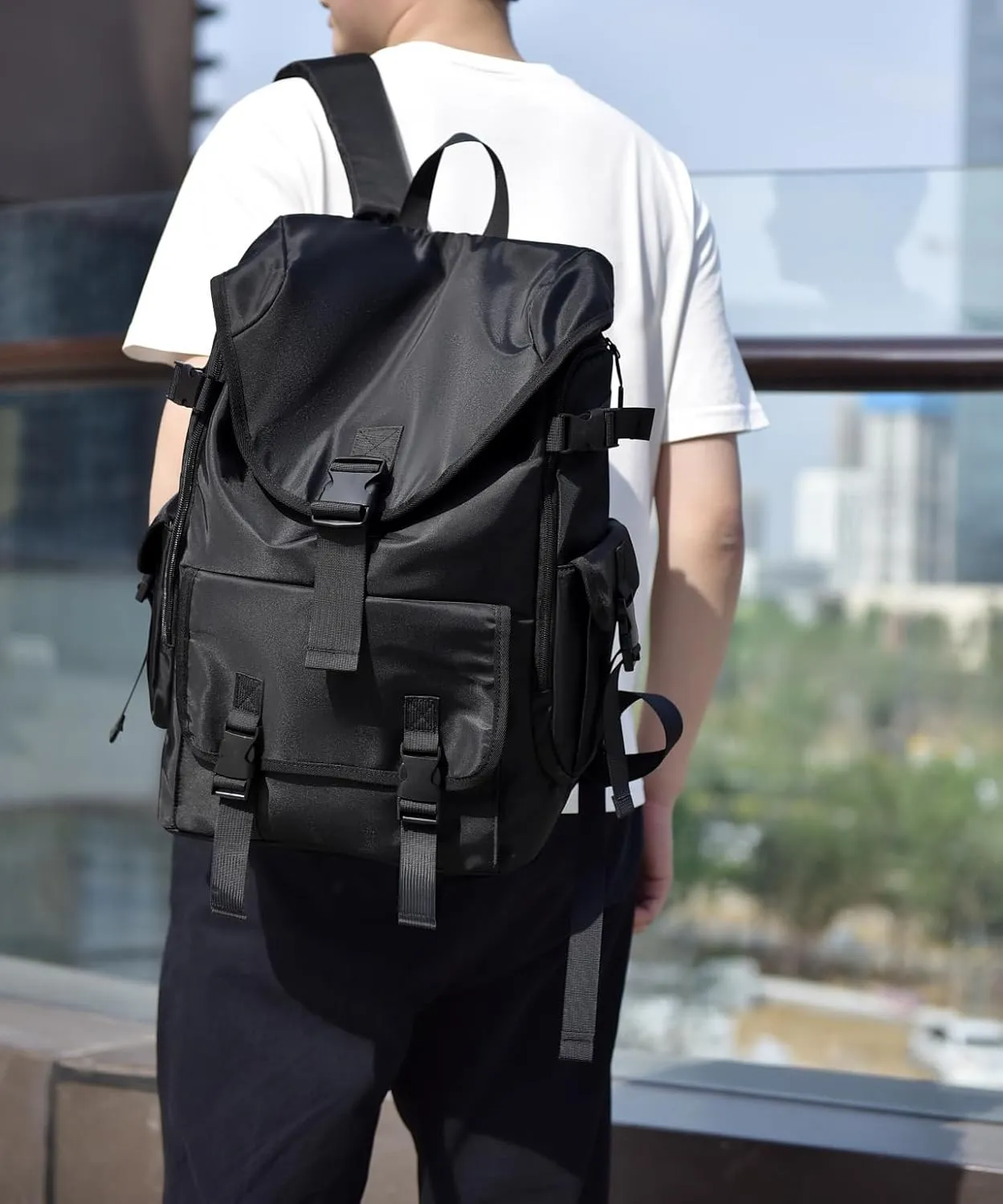 Backpack for Men Lightweight Backpack Fits 15.6 inch Waterproof Rucksack for Traveling Hiking  (Black)