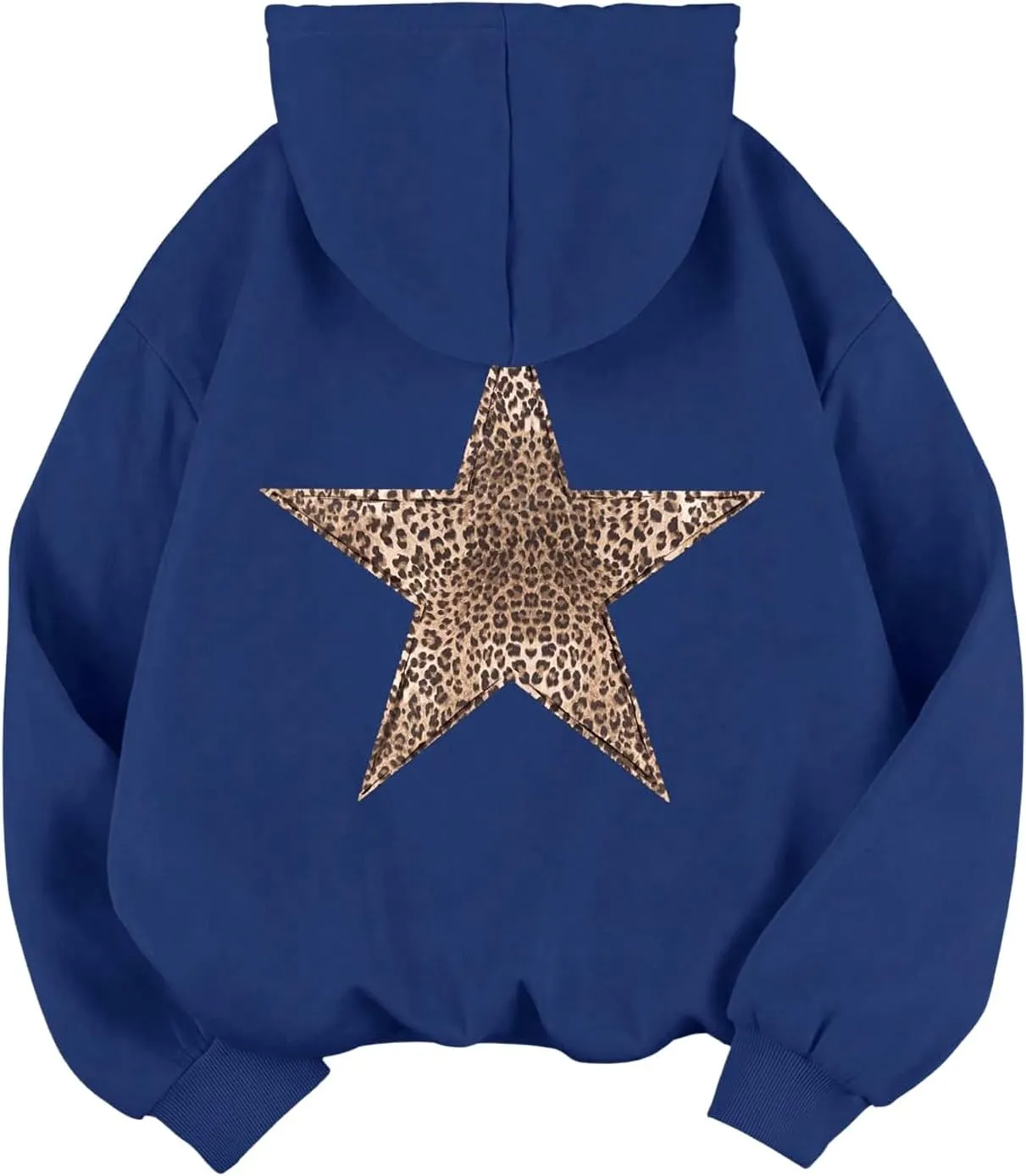 Baonmy Star Graphic Hoodies Y2k Leopard Print Oversized Fleece Hoodie Long Sleeve Pullover Sweatshirt for Women Streetwear