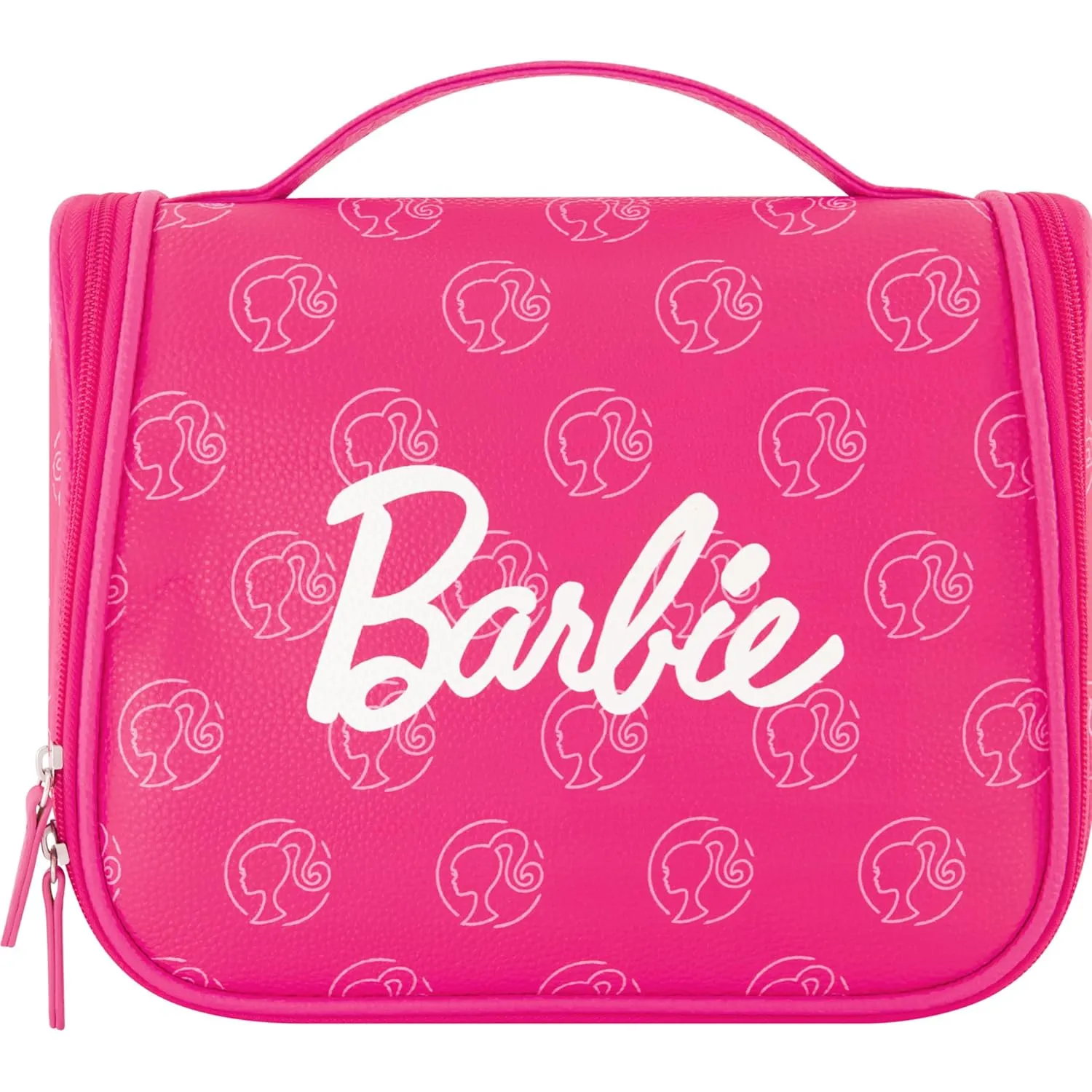Barbie Women's Makeup Bag, Small Travel Cosmetic Zipper Pouch Organizer with Logo, Pink