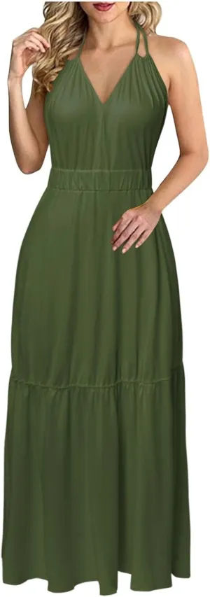 Beach Maxi Dresses For Women 2024 Vacation Spaghetti Strap Sleeveless Casual Summer Dress Print Blackless Sundress