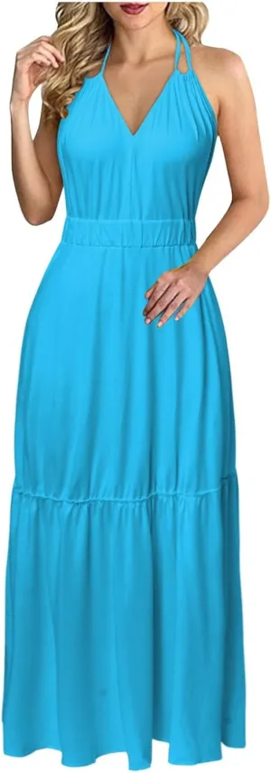 Beach Maxi Dresses For Women 2024 Vacation Spaghetti Strap Sleeveless Casual Summer Dress Print Blackless Sundress