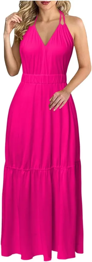 Beach Maxi Dresses For Women 2024 Vacation Spaghetti Strap Sleeveless Casual Summer Dress Print Blackless Sundress