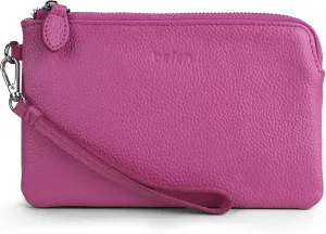 befen Women's Genuine Italian Leather Wristlet Clutch Wallet Purse, Gold Zipper (Fuchsia)