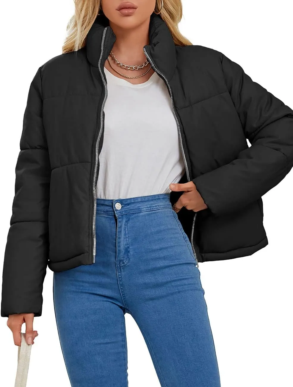 Bellivera Women Faux Leather Jacket Long Quilted Hood Puffer Winter Coat
