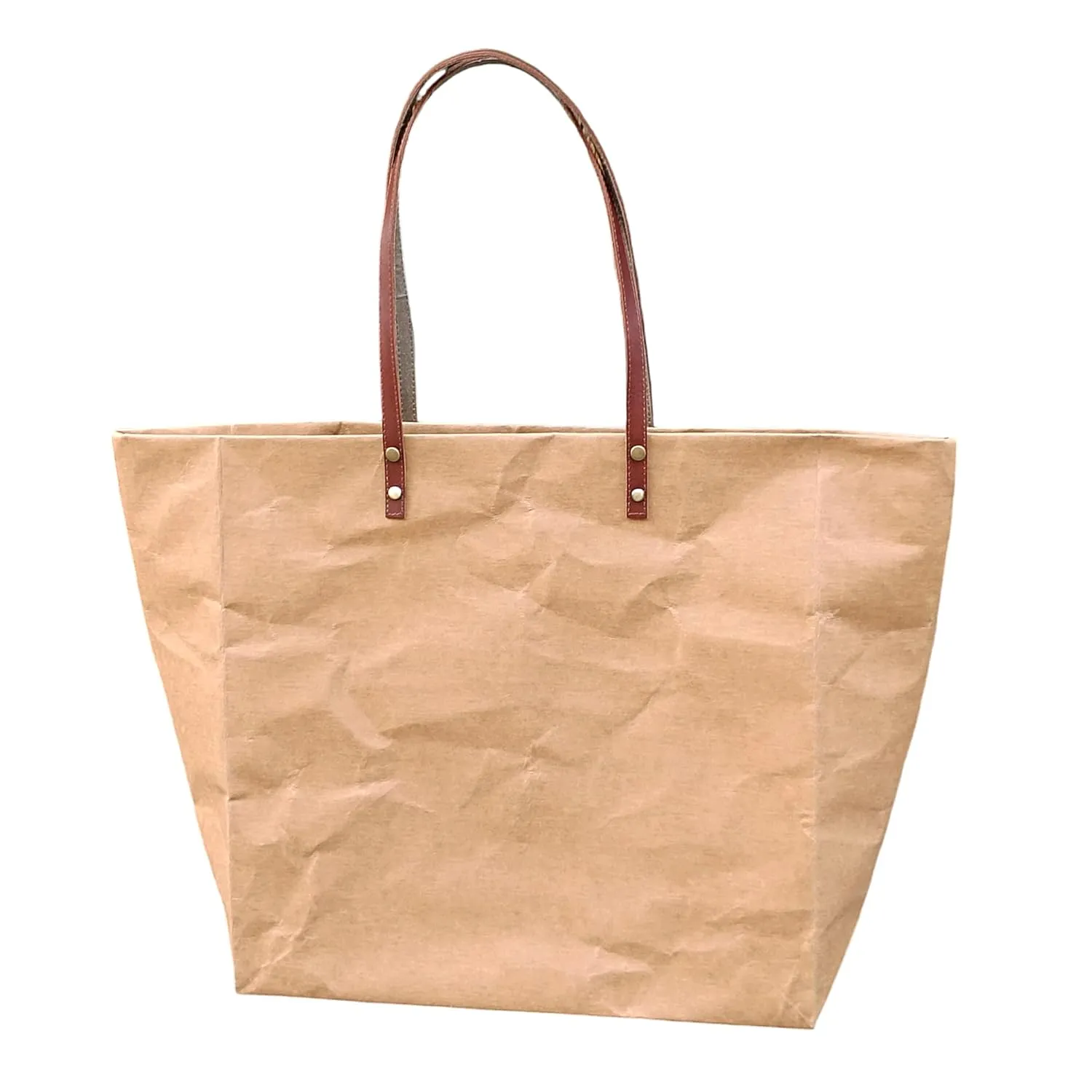 BelltaStudio | LARGE Washable Kraft Paper Shoulder Bag, W20.75 x H14 x D6.5 inches, BROWN and Eco friendly