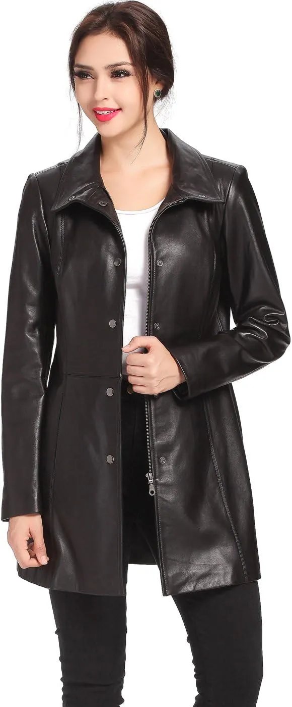 BGSD Women Jocelyn Lambskin Leather Car Coat (Also available in Plus Size & Petite)