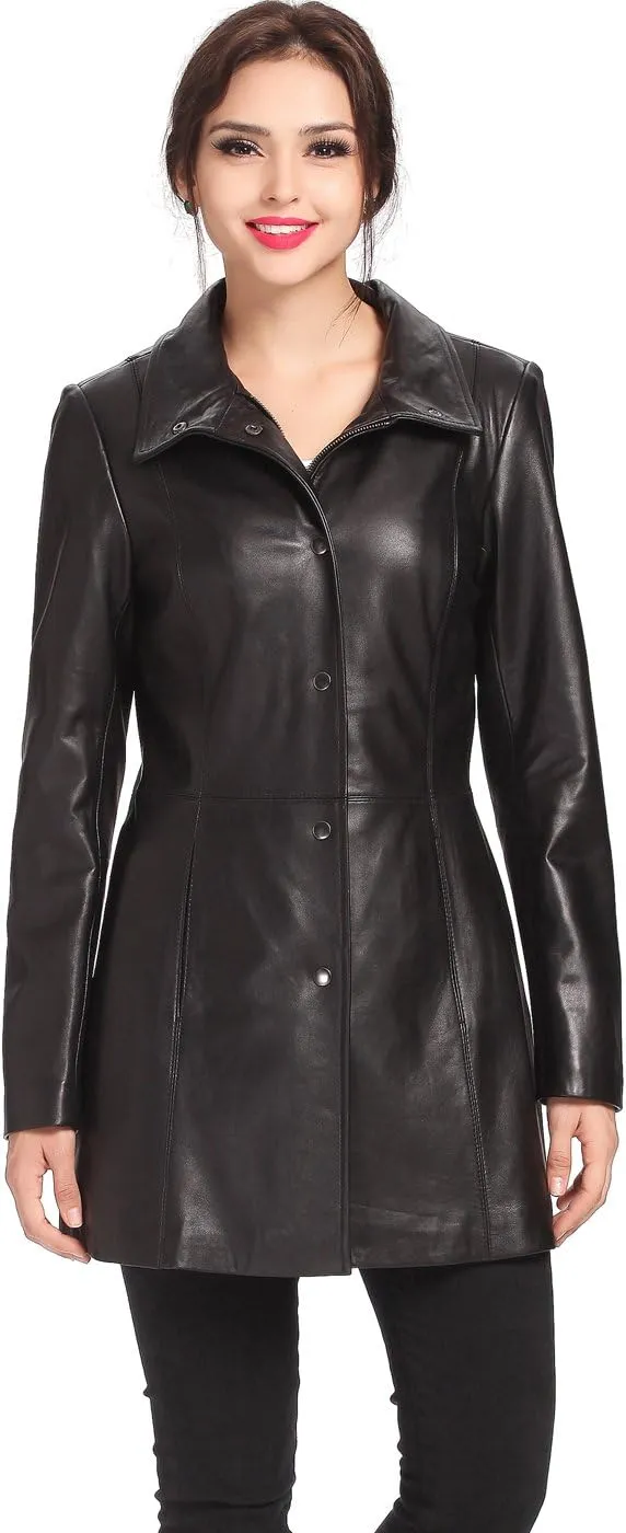 BGSD Women Jocelyn Lambskin Leather Car Coat (Also available in Plus Size & Petite)