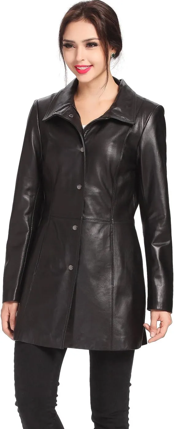 BGSD Women Jocelyn Lambskin Leather Car Coat (Also available in Plus Size & Petite)