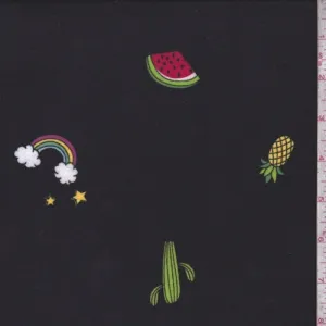 Black Fruit/Rainbow Double Brushed Jersey Knit Fabric