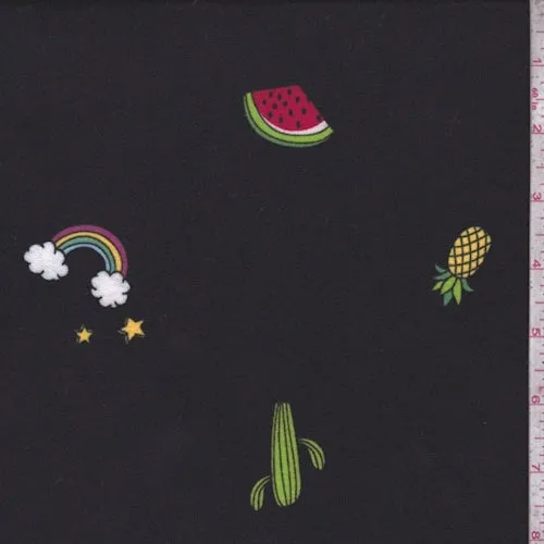Black Fruit/Rainbow Double Brushed Jersey Knit Fabric