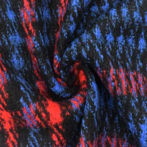 Black-Red-Blue Famous Designer Plaid Bonded Jacketing Fabric
