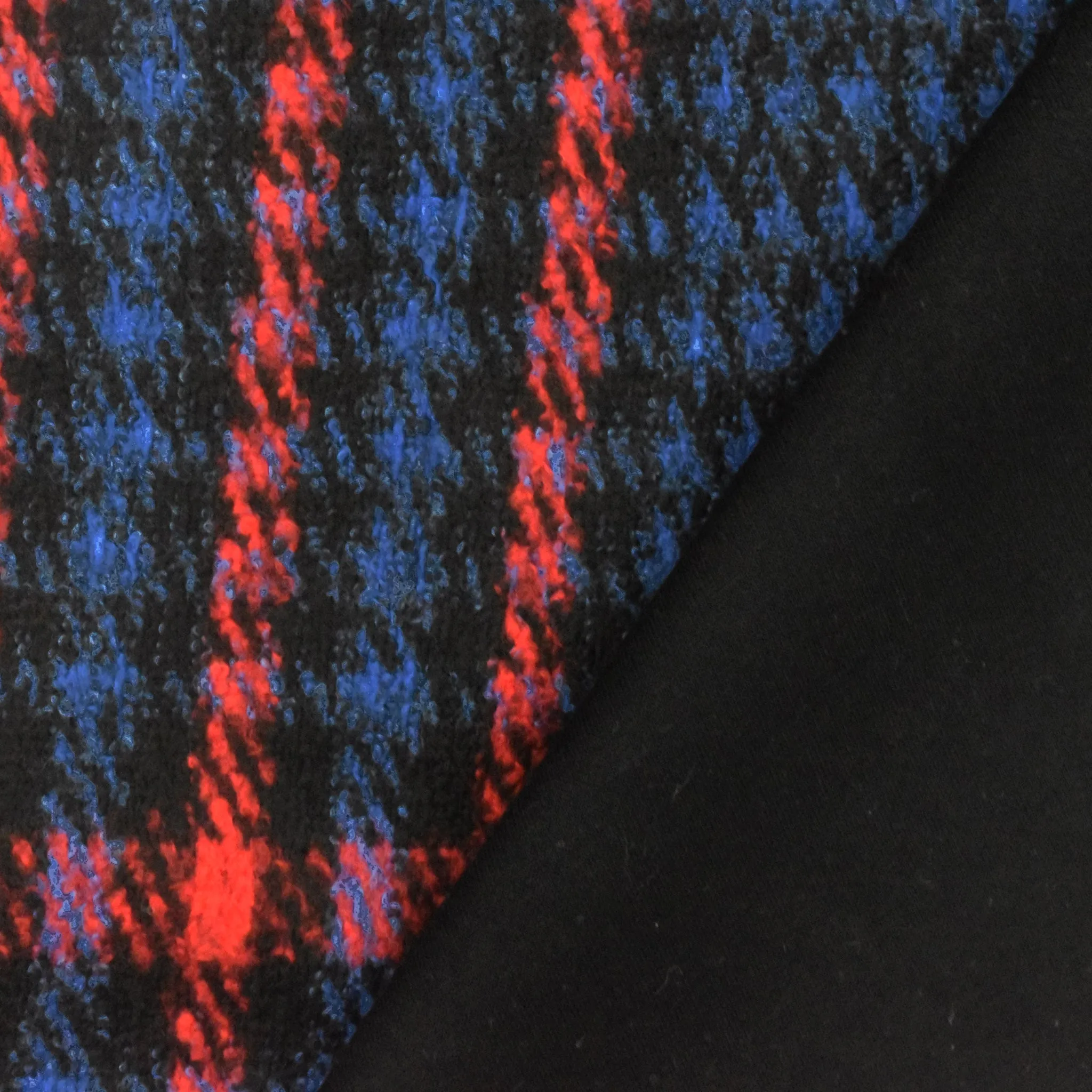 Black-Red-Blue Famous Designer Plaid Bonded Jacketing Fabric