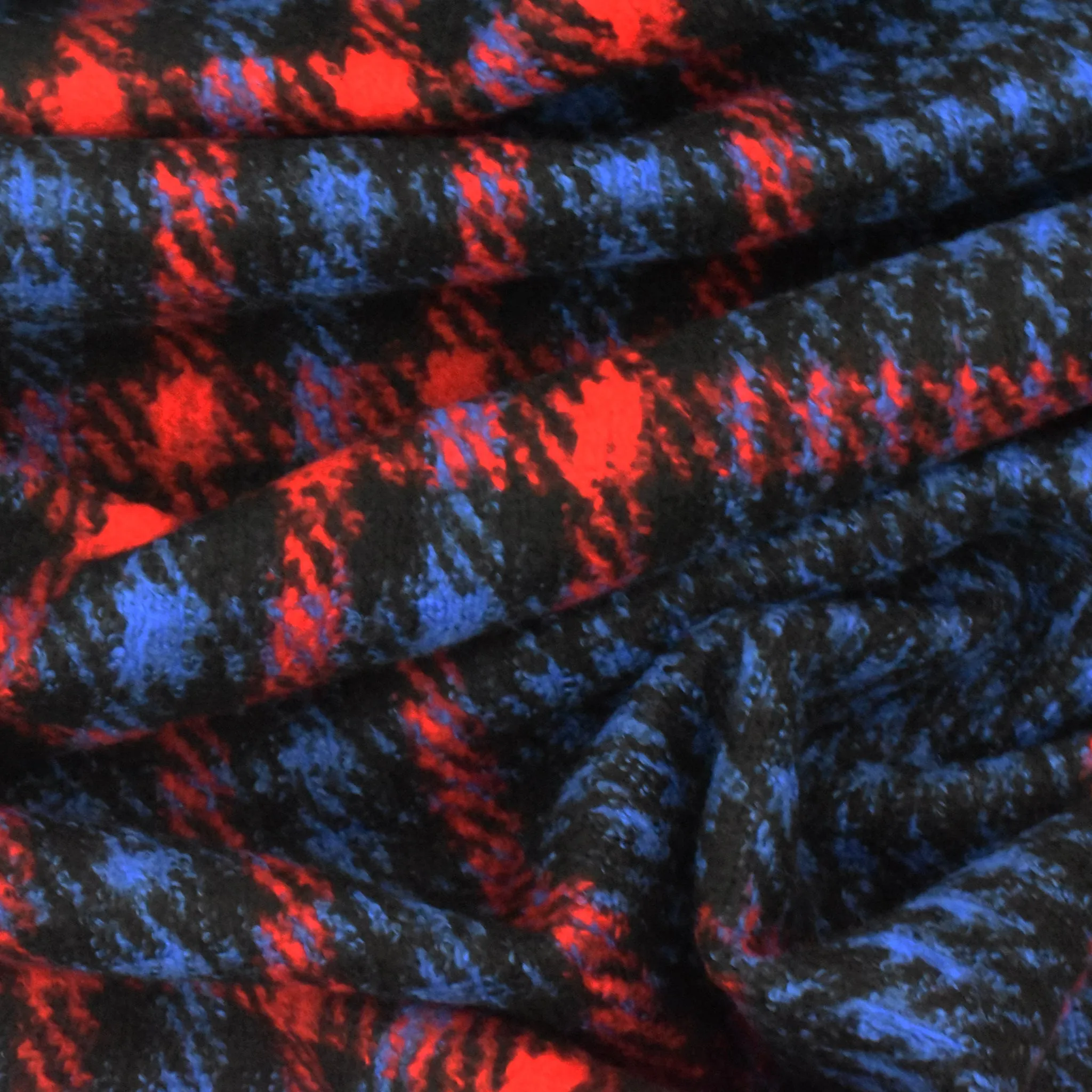 Black-Red-Blue Famous Designer Plaid Bonded Jacketing Fabric