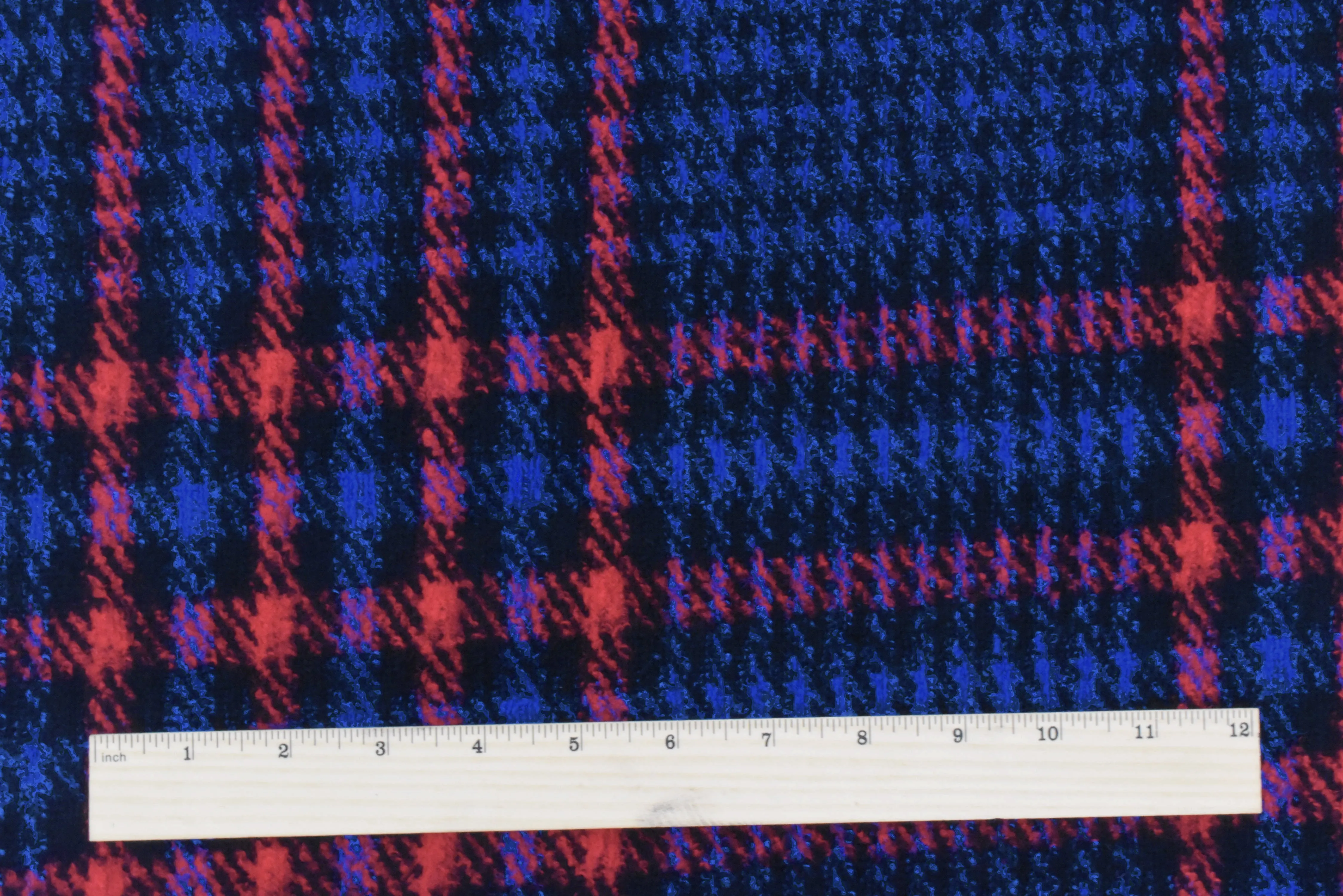 Black-Red-Blue Famous Designer Plaid Bonded Jacketing Fabric
