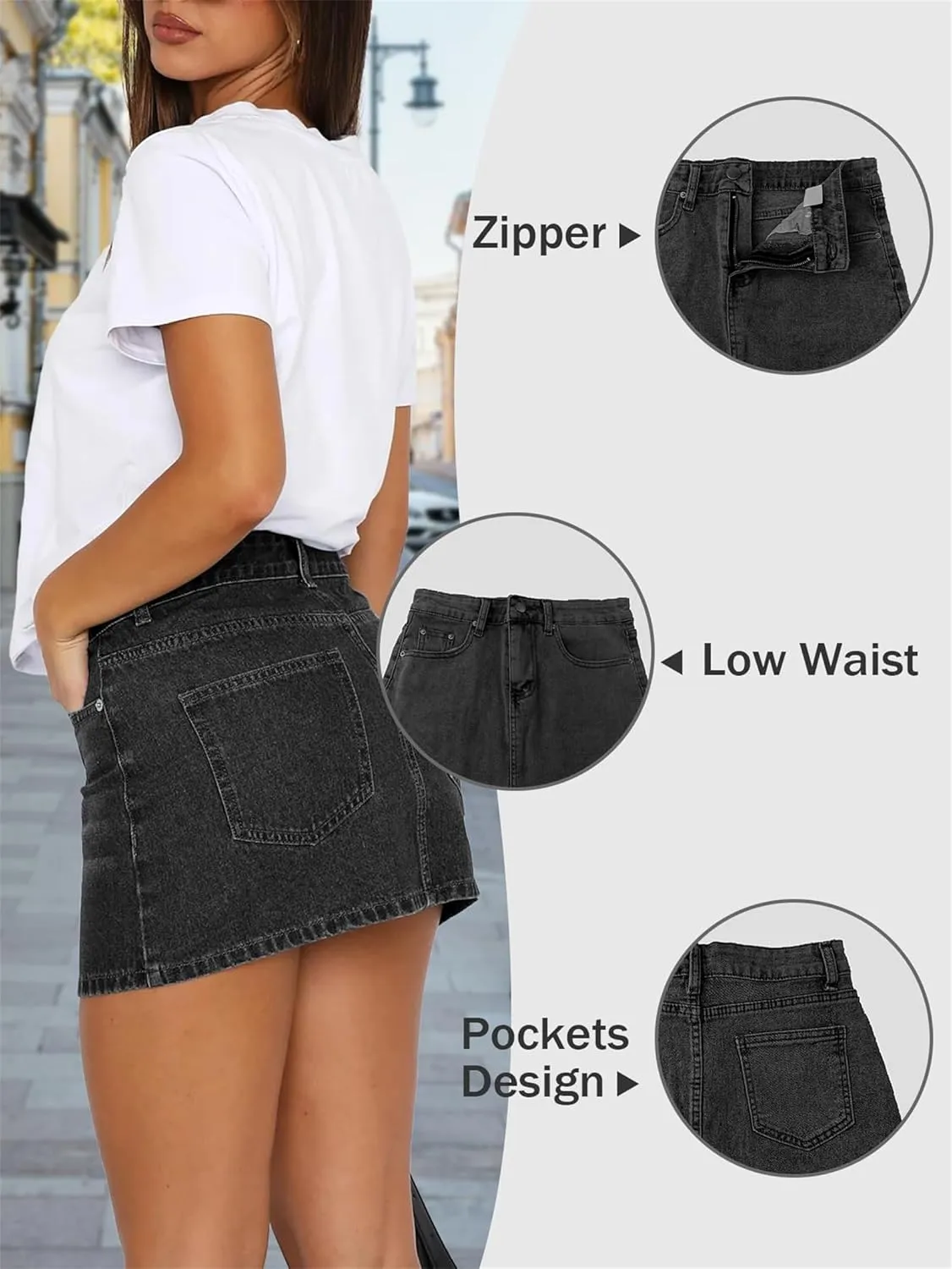 BloomySkorts Skorts Jean Skorts, High Waisted Casual Stretchy Denim Skirt Casual Summer Trendy Mini Jean Skirt