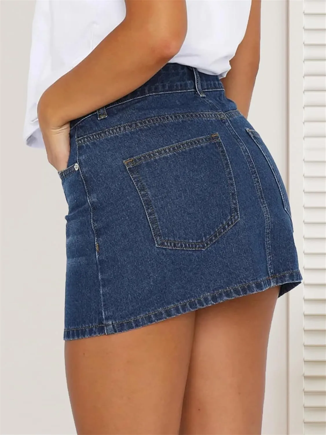 BloomySkorts Skorts Jean Skorts, High Waisted Casual Stretchy Denim Skirt Casual Summer Trendy Mini Jean Skirt