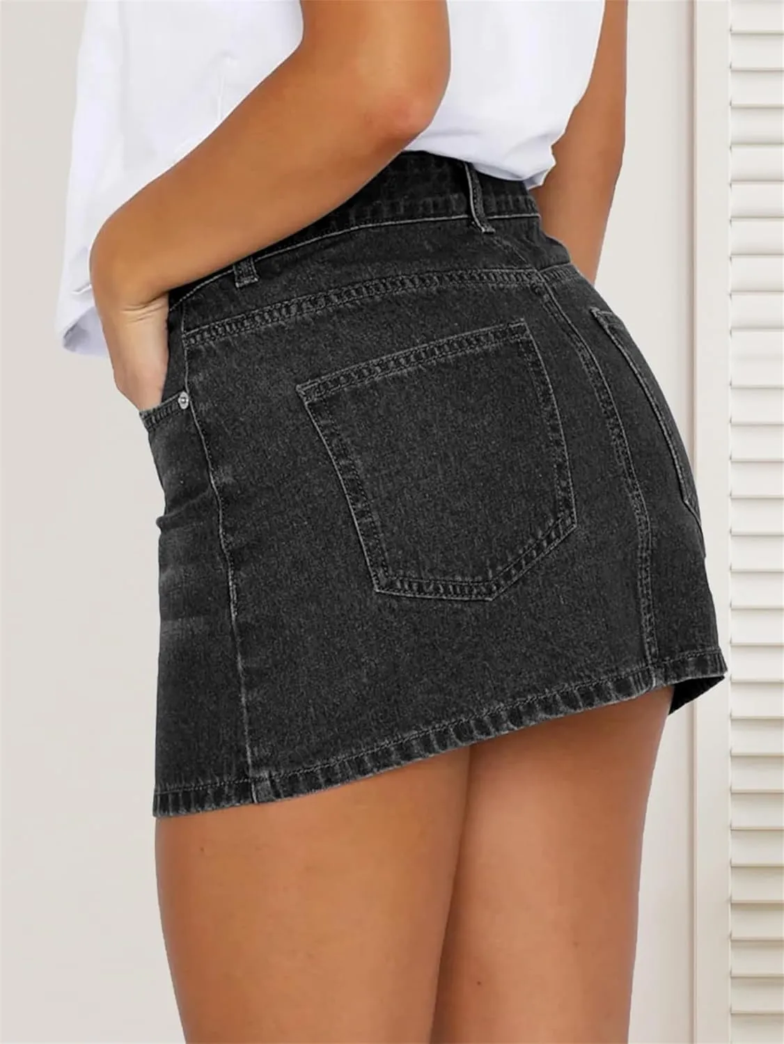 BloomySkorts Skorts Jean Skorts, High Waisted Casual Stretchy Denim Skirt Casual Summer Trendy Mini Jean Skirt