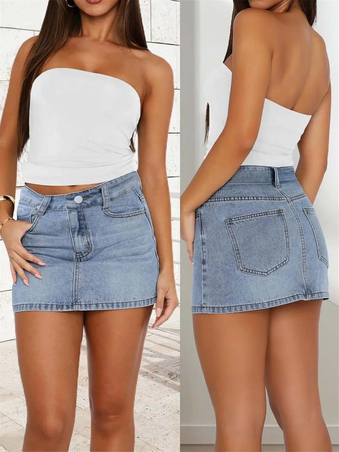 BloomySkorts Skorts Jean Skorts, High Waisted Casual Stretchy Denim Skirt Casual Summer Trendy Mini Jean Skirt