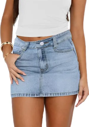 BloomySkorts Skorts Jean Skorts, High Waisted Casual Stretchy Denim Skirt Casual Summer Trendy Mini Jean Skirt