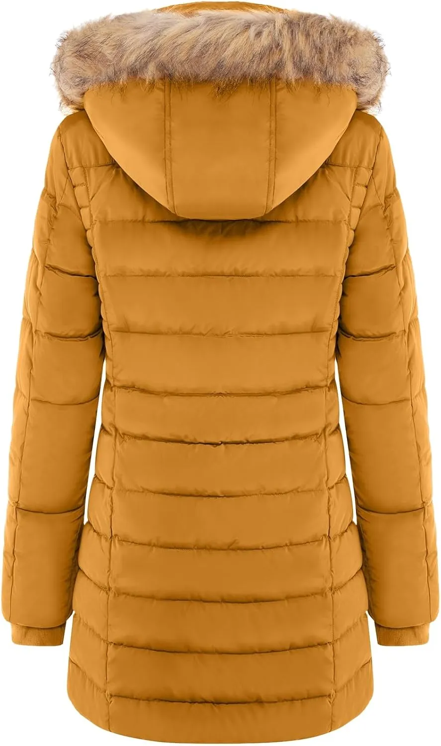 BodiLove Women's Winter Quilted Puffer Long Coat Jacket Plus Size with Removable Faux Fur Hood and Zipper