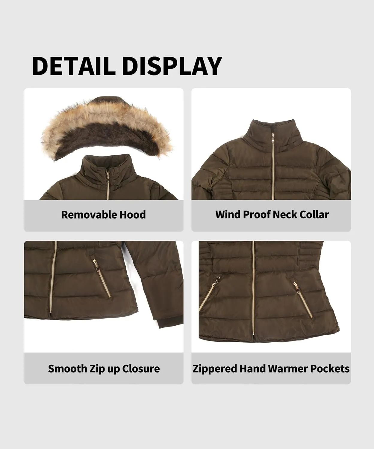 BodiLove Women's Winter Quilted Puffer Long Coat Jacket Plus Size with Removable Faux Fur Hood and Zipper
