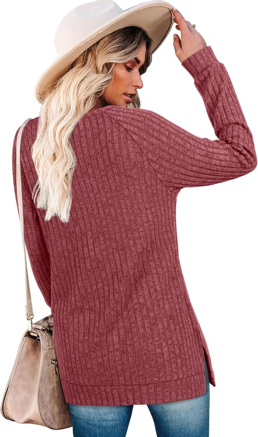 Bofell Long Sleeve Shirts for Women Lightweight Button Decor Tunic Tops Side Split